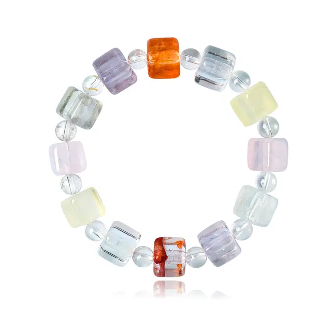 谧月珠宝 多宝多福招财转运纳福事业运顺风顺水小众轻奢高级感个性方块设计日常通勤百搭氛围感好运天然 多色水晶 手串 男女同款情侣款