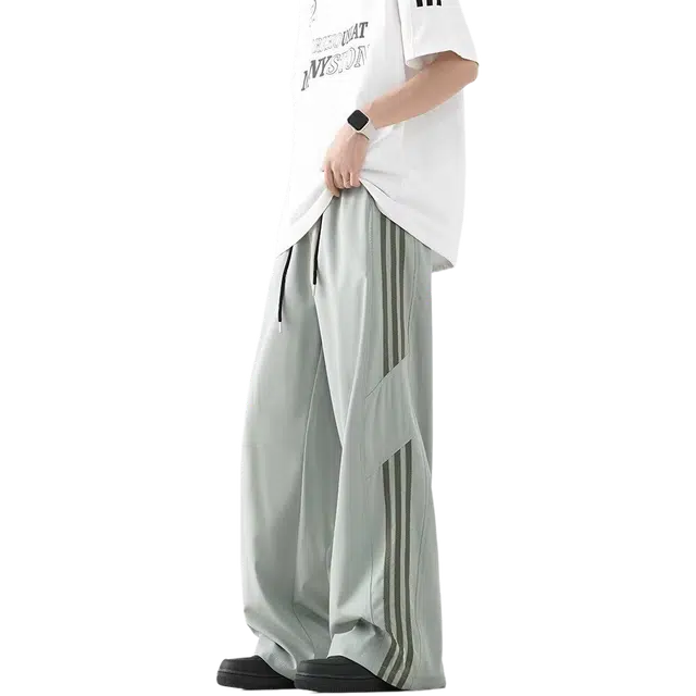 虫小绿 美式复古高街风多元素设计宽松百搭阔腿长裤运动裤 男女同款