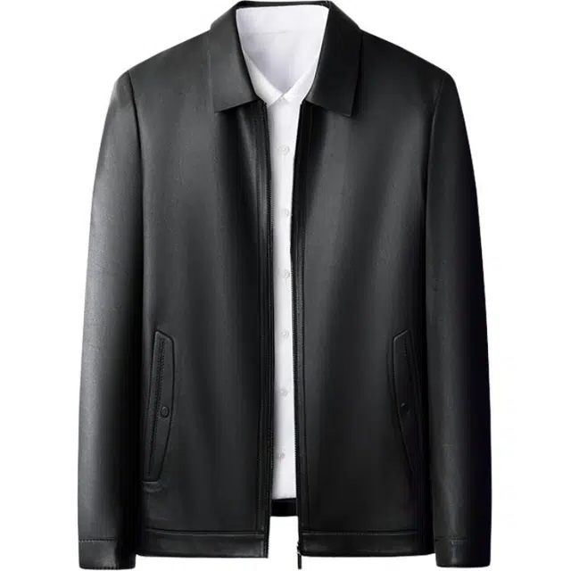 太子龍 高端春秋装翻领真皮中老年行政商务休闲绵羊皮皮衣 男款