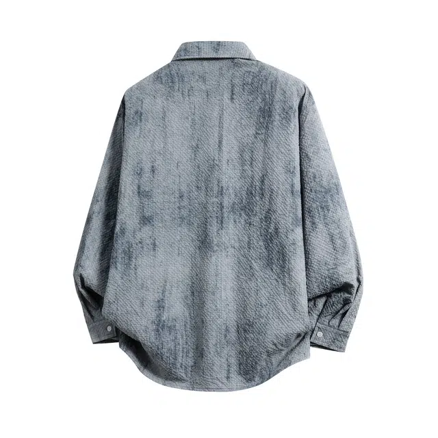 敦煌博物馆 美式高街扎染花卉字母印花泡泡格撞色大口袋翻领落肩长袖学院风百搭运动休闲衬衫 男女同款