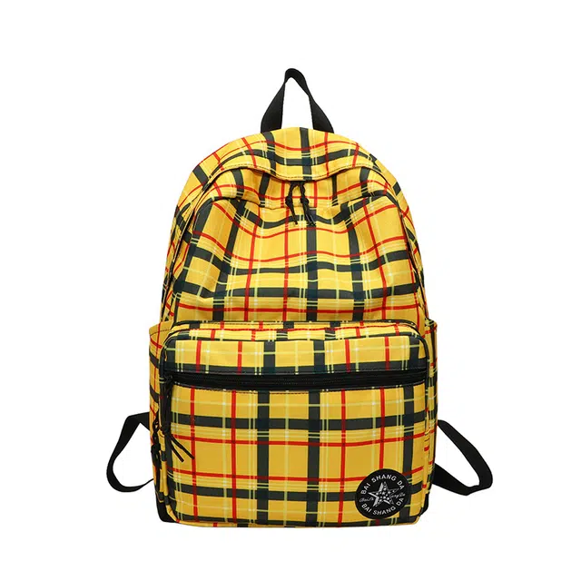 笛贝嘉 美式潮牌格子大容量背包初中高中大学生书包 尼龙布 双肩包 大号 男女同款情侣款 多色
