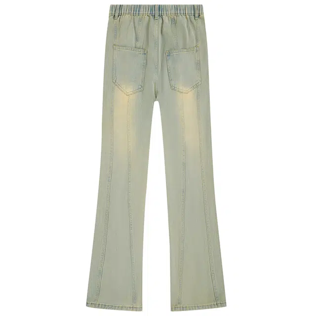 普鲁士多特蒙德 美式高街巴黎废土风重工水洗做旧垂感立体线条切割柔软休闲宽松百搭中腰日常直筒微喇牛仔裤 男女同款