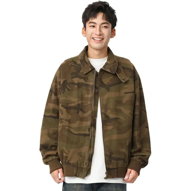 米素力 复古痞帅飞行员迷彩落肩袖宽松型休闲风夹克 男女同款