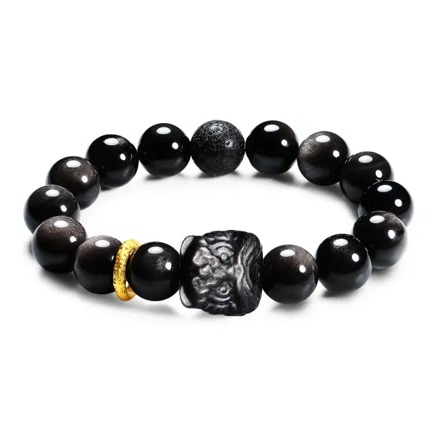 【百无禁忌百财来】 玉临门 新中式祥瑞醒狮串珠银曜石时运 幸运银耀石国风手饰#好运礼盒装 黑檀 木作手串 男女同款情侣款