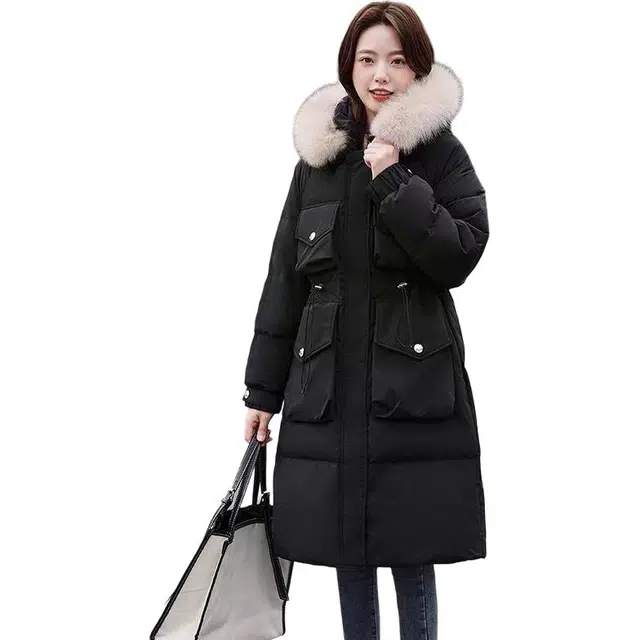 鸭鸭 中长款百搭狐狸毛领常规长袖羽绒服 女款