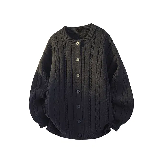 棉基因 纯色简约复古小香风圆领单排扣宽松慵懒风舒适柔软开衫毛衣 男女同款