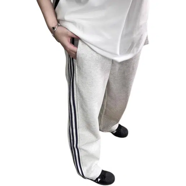徐百货 美式简约纯色三条杠运动裤潮牌百搭宽松抽绳直筒阔腿裤潮流舒适休闲裤 男女同款