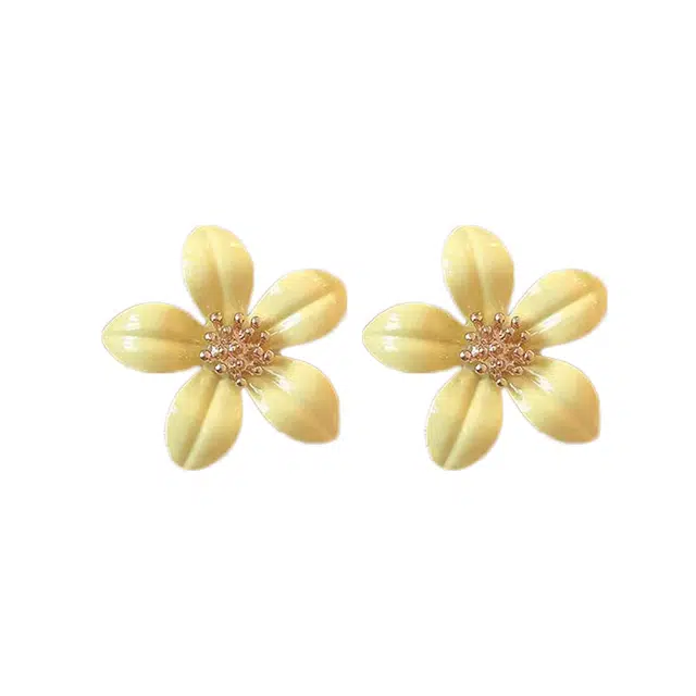 澜耀 黄色花朵 轻奢高级感气质小众独特甜美可爱耳饰 合金 耳环 女款