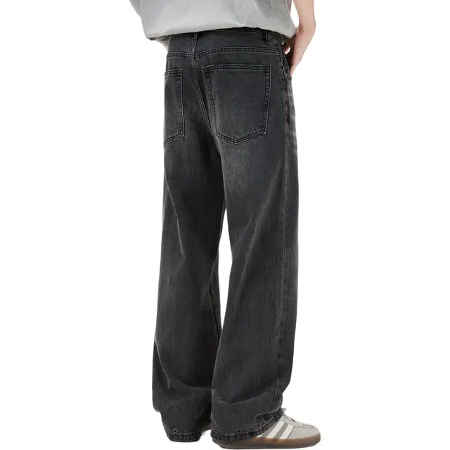 隐狼世家 男款潮牌春秋美式设计感水洗猫须纹做旧宽松长裤子牛仔裤 男款