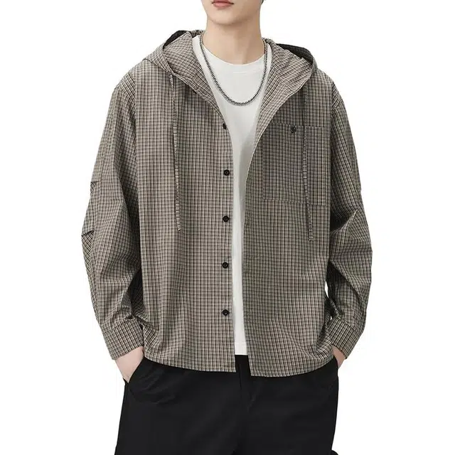 金盾 宽松休闲连帽宽松长袖衬衫 男款