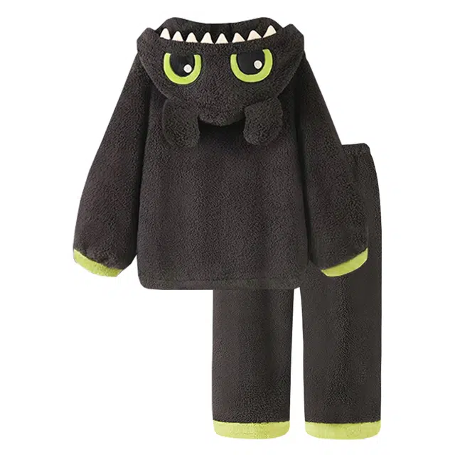 顶瓜瓜 卡通可爱甜美风珊瑚绒保暖加绒加厚连帽秋冬季家居服睡衣套装 男女同款