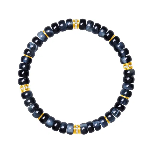 周大生 夜溟 潮流酷时尚大气 精致国风新中式直切文玩串珠 上班上学通勤小众轻奢质感百搭#好运 虎眼石 手串 女款