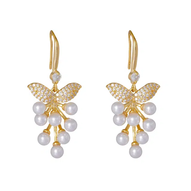 澜耀 植物花卉银色珠珠 小众设计个性百搭高智淡人风耳饰 合金 耳环 女款