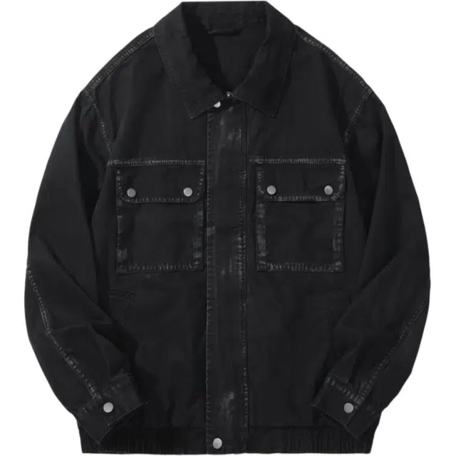 希越 美式痞帅高级感扎染翻领纯棉牛仔上衣春秋季水洗做旧工装外套夹克 男款