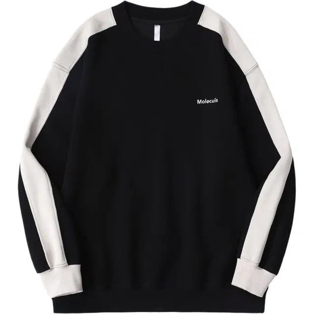 希越 美式复古撞色拼接宽松圆领无帽潮牌百搭上衣针织衫 男款