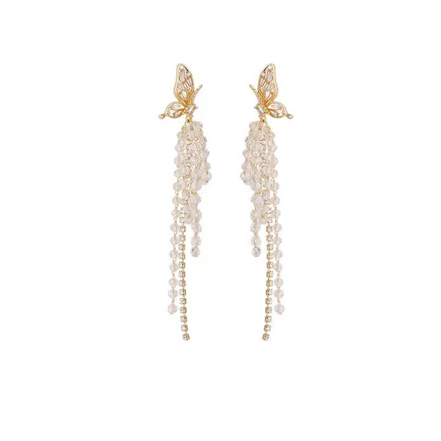 澜耀 流光溢彩蝴蝶流苏 气质轻奢时尚百搭仙女素款耳饰#好运 合金 耳环 女款