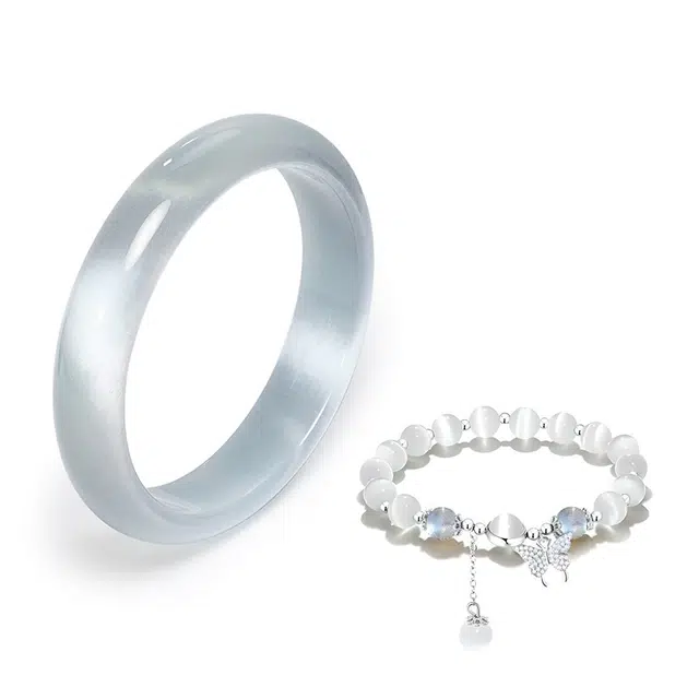 【高品质】 岁月静好 冰蓝贵妃镯爱如繁星套装叠戴新中式国潮古风气质美人镯轻奢气质温婉百搭#好运 玻璃猫眼 手镯 男女同款情侣款
