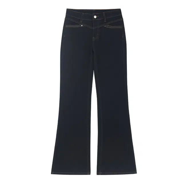 拾籍 美式复古低腰时尚前开袋设计百搭显瘦修身弹力微喇牛仔裤 女款