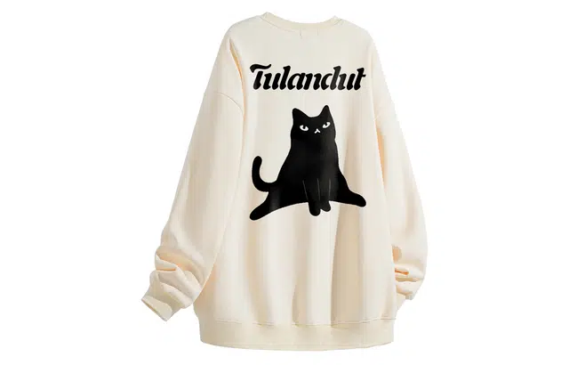 图兰朵 美式潮牌高街黑猫字母印花重磅宽松时尚纯色通勤百搭卫衣 男女同款