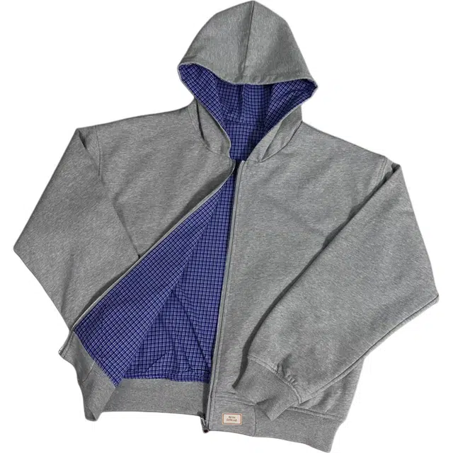 北欧攻略 双面穿高级感格纹拉链小众设计款卫衣男秋季通勤百搭休闲宽松开衫外套夹克 男女同款