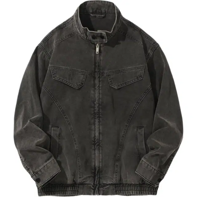 希越 复古高街重结构做旧重磅纯棉水洗美式机车牛仔上衣男士春秋季工装外套夹克 男款