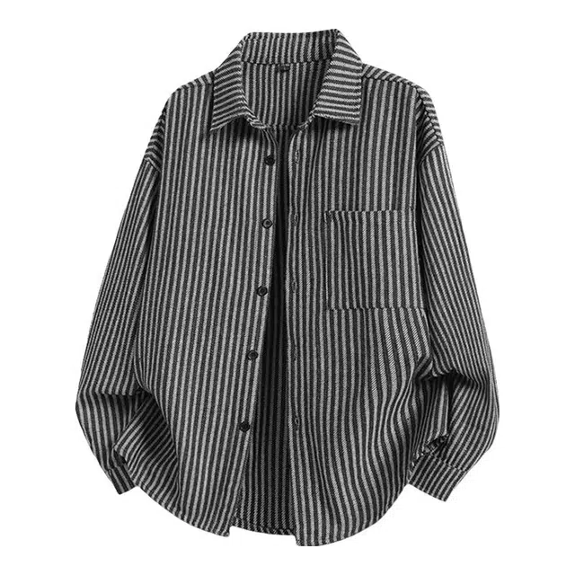 金盾 春秋季衬衣外套韩版百搭日系帅气条纹长袖宽松衬衫 男款