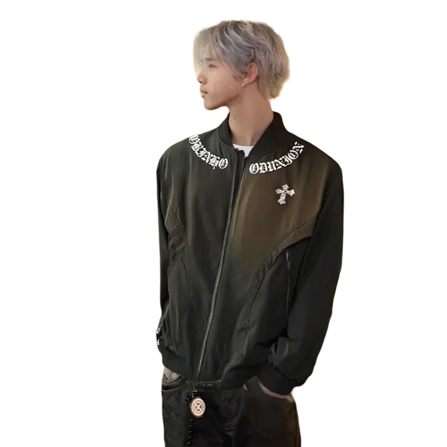 一碗士多 美式复古小众百搭纯色简约拼接独特领口印花设计宽松舒适落肩通勤户外日常经典款夹克 男女同款