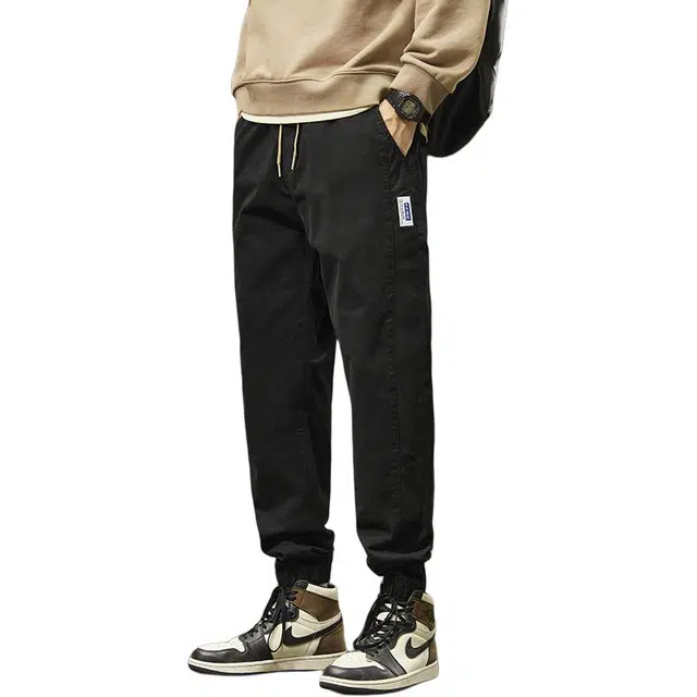 协协乐 高街机能风拼接设计感春秋季宽松哈伦九分束脚青少年百搭抽绳运动长裤休闲裤 男款