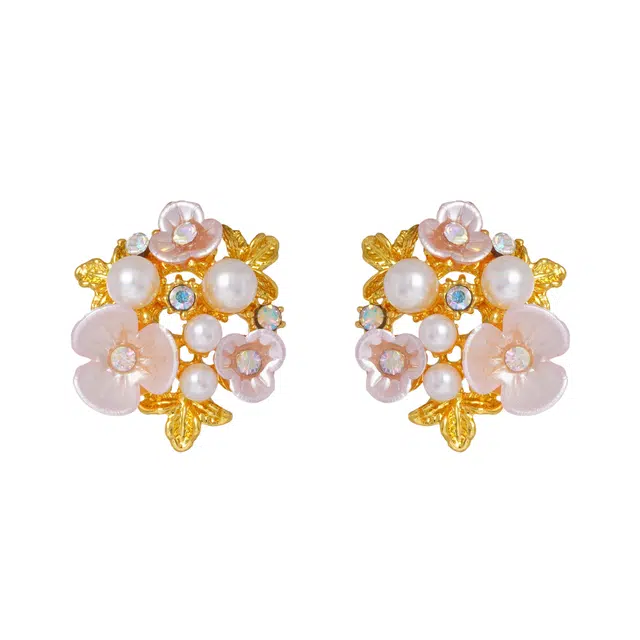 澜耀 法式粉红色几何植物花卉 小众设计小清新气质高级感耳饰 合金 耳环 女款