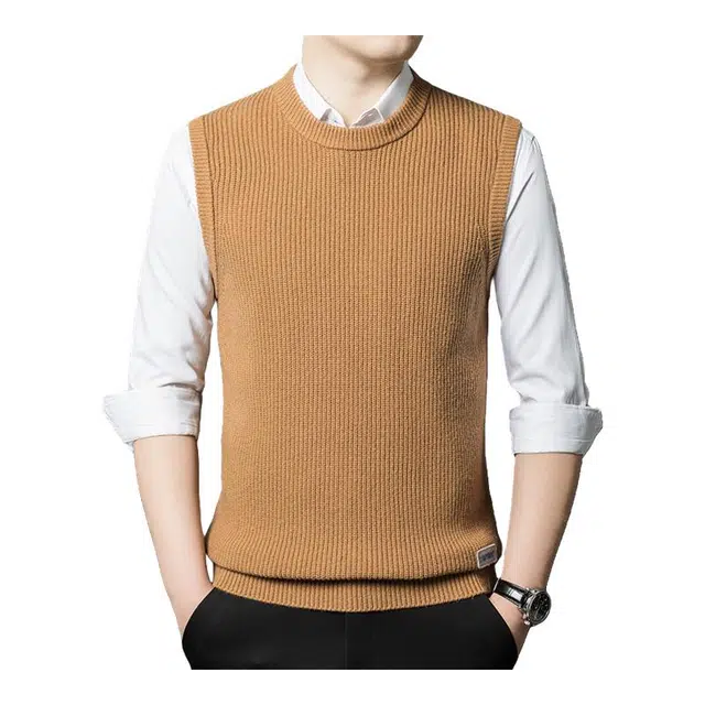太子龍 羊毛圆领加厚款保暖针织坎肩马甲 男款