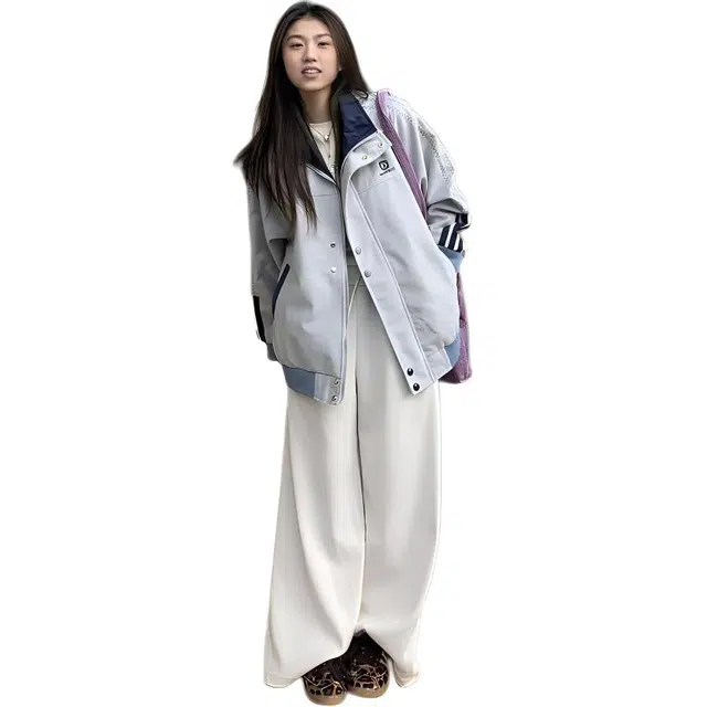 囍鱼少女 美式撞色三条杠棒球服百搭休闲外套春秋宽松情侣夹克 女款