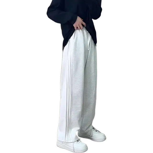 徐百货 美式褶皱侧条纹拼接卫裤潮牌宽松大码直筒阔腿休闲长裤子潮流百搭舒适针织运动裤 男女同款