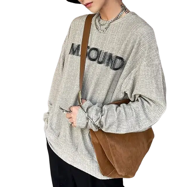 一碗士多 美式高街复古小众百搭简约内搭字母印花条纹宽松舒适亲肤日常通勤户外运动落肩袖套头休闲卫衣 男女同款