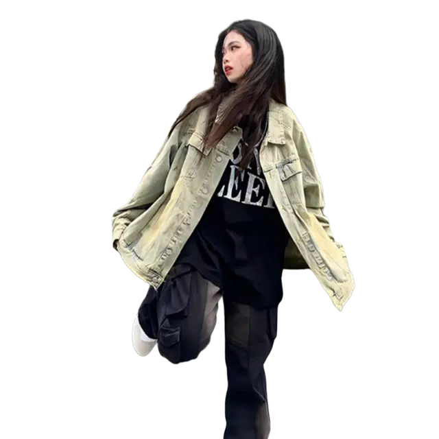 一碗士多 美式高街小众复古百搭简约袖子设计个性时尚痞帅做旧水洗单排扣通勤日常户外运动翻领牛仔夹克 男女同款