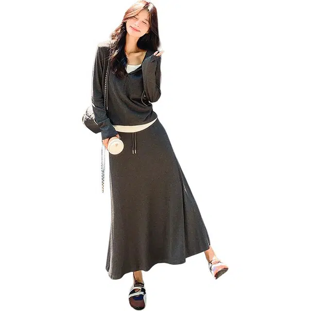 稻草人 舒适时尚百搭简约休闲运动连帽针织套装 女款