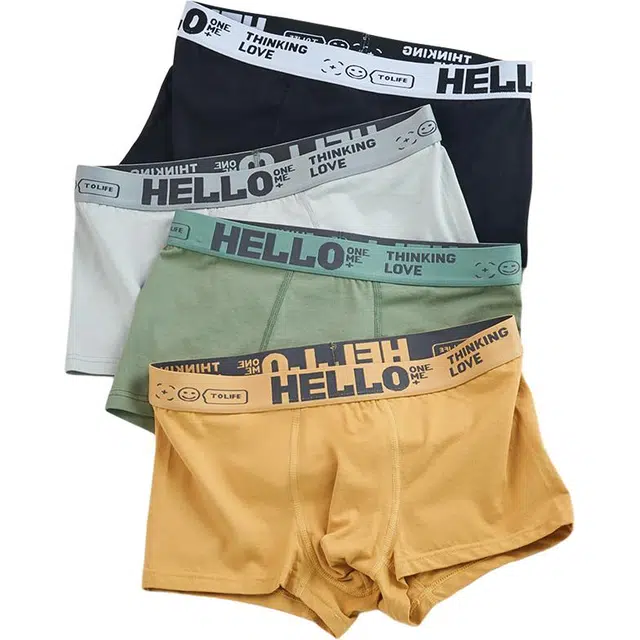 潞优野 纯棉纯色简约青少年运动潮流四角短裤头大码亲肤舒适平角内裤 男款