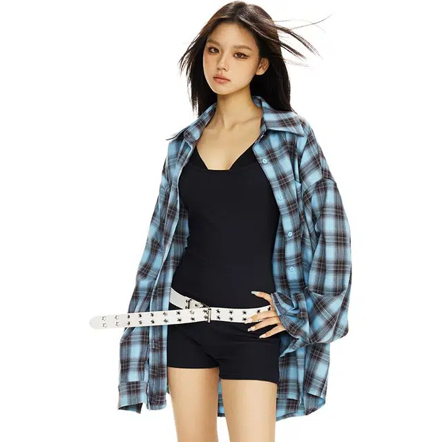 淑好百 格子撞色格纹长袖日常衬衫 女款
