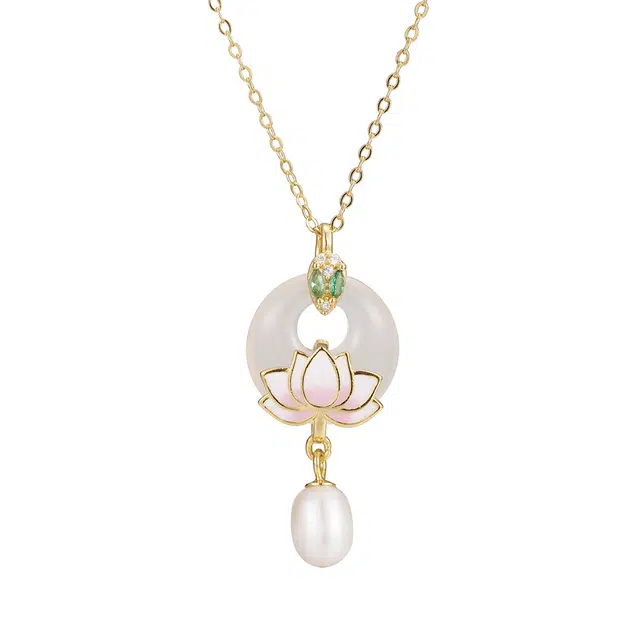 金戟 蛇头莲花 新中式国风生肖蛇守护 平安扣清透优雅锁骨链#好运#好运天然 玉髓 项链 女款