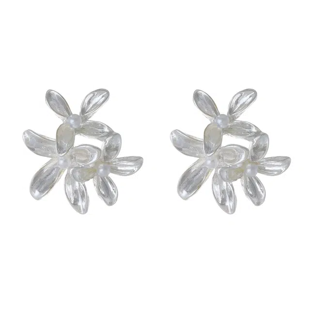 澜耀 小众个性银色花朵 设计感冷淡风气质百搭耳饰 合金 耳环 女款