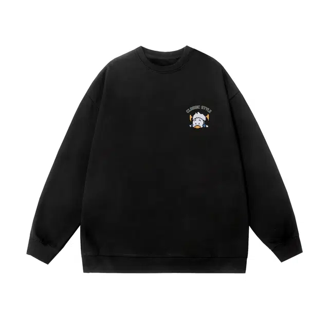 棉基因 早秋童趣涂鸦大童高街时尚潮牌简约潮男青少年复古男装减龄感通勤高级感韩系穿搭女士基础款无帽打底衫慵懒风女圆领卫衣 男女同款