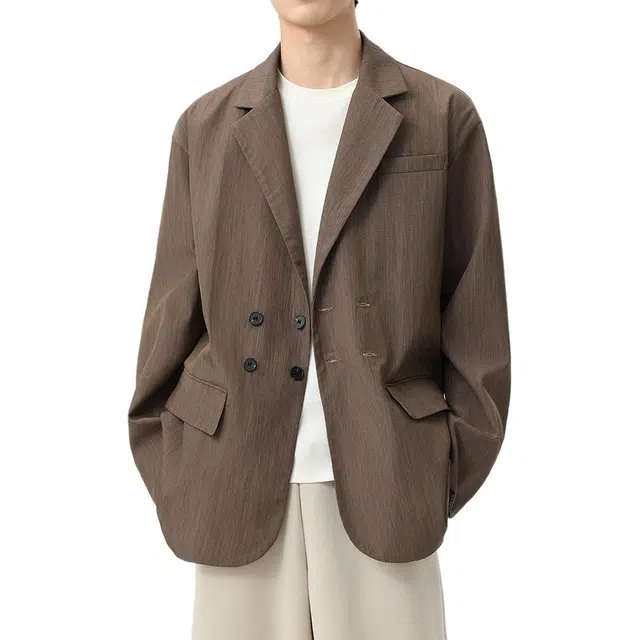 左岸 日系休闲西服外套高级感春秋季复古肌理感条纹褶皱年轻痞帅轻熟风西装 男款