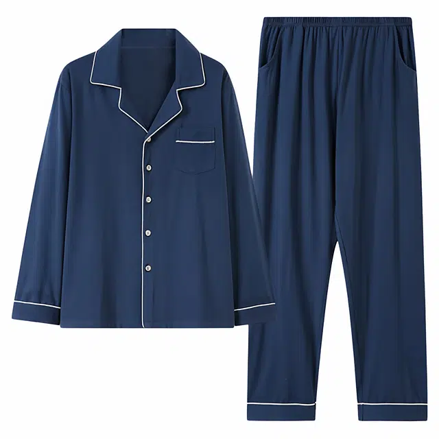 潞优野 轻盈高品质莫代尔长袖开衫大码纯色棉男生可外穿家居服秋款睡衣套装 男款