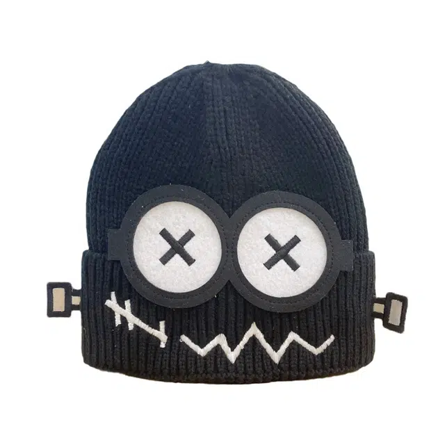 祎步康 秋冬季搞怪保暖故障机器人可爱大眼卡通护耳帽 涤纶 帽子 男女同款情侣款