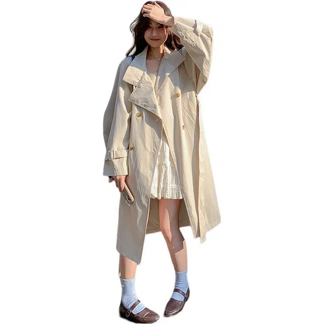 袋鼠 收腰显瘦韩系极简休闲过膝外套风衣 女款