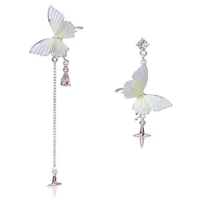 澜耀 蓝色蝴蝶流苏 春夏小清新甜美小众设计感耳饰#好运 铜合金 耳环 女款