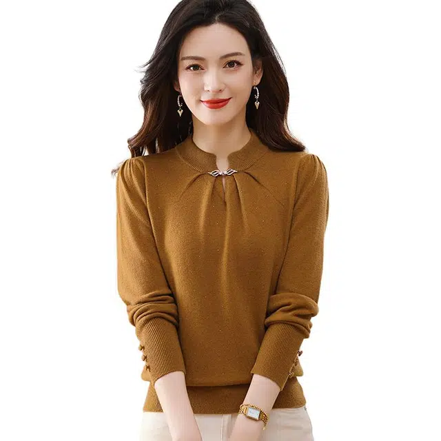 袋鼠 优雅气质时尚保暖打底半高领纯色长袖针织衫 女款
