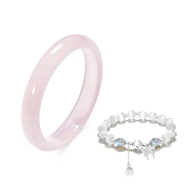 【精选高品质】藕粉满天星套装叠戴一步一响古典素圈新中式恋爱磁场汉服旗袍 清冷感 岁月静好 #好运 玻璃猫眼 手镯 男女同款情侣款