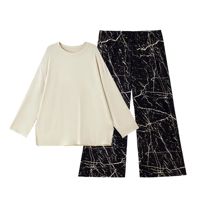 俏薇妮 柔软莫代尔棉带胸垫一体长袖长裤可外穿家居服睡衣套装 女款