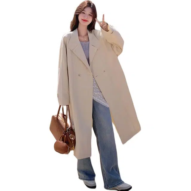 袋鼠 复古时髦设计感收腰腰带显瘦外套风衣 女款