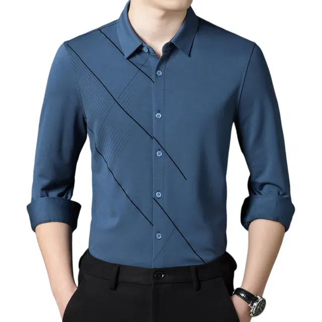 太子龍 斜条纹印花休闲潮流翻领衬衫 男款